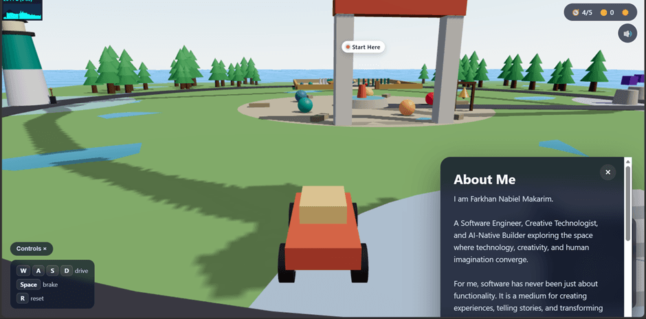A 3D island world used as an explorable portfolio